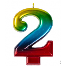 Свеча -цифра "2" Радуга металлик 8см/V